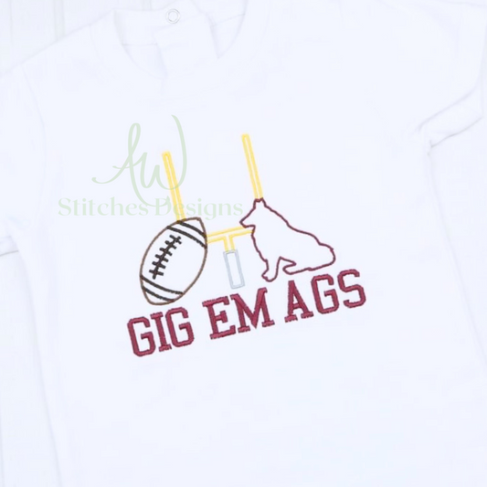 Texas Collie Football Satin Stitch Outline