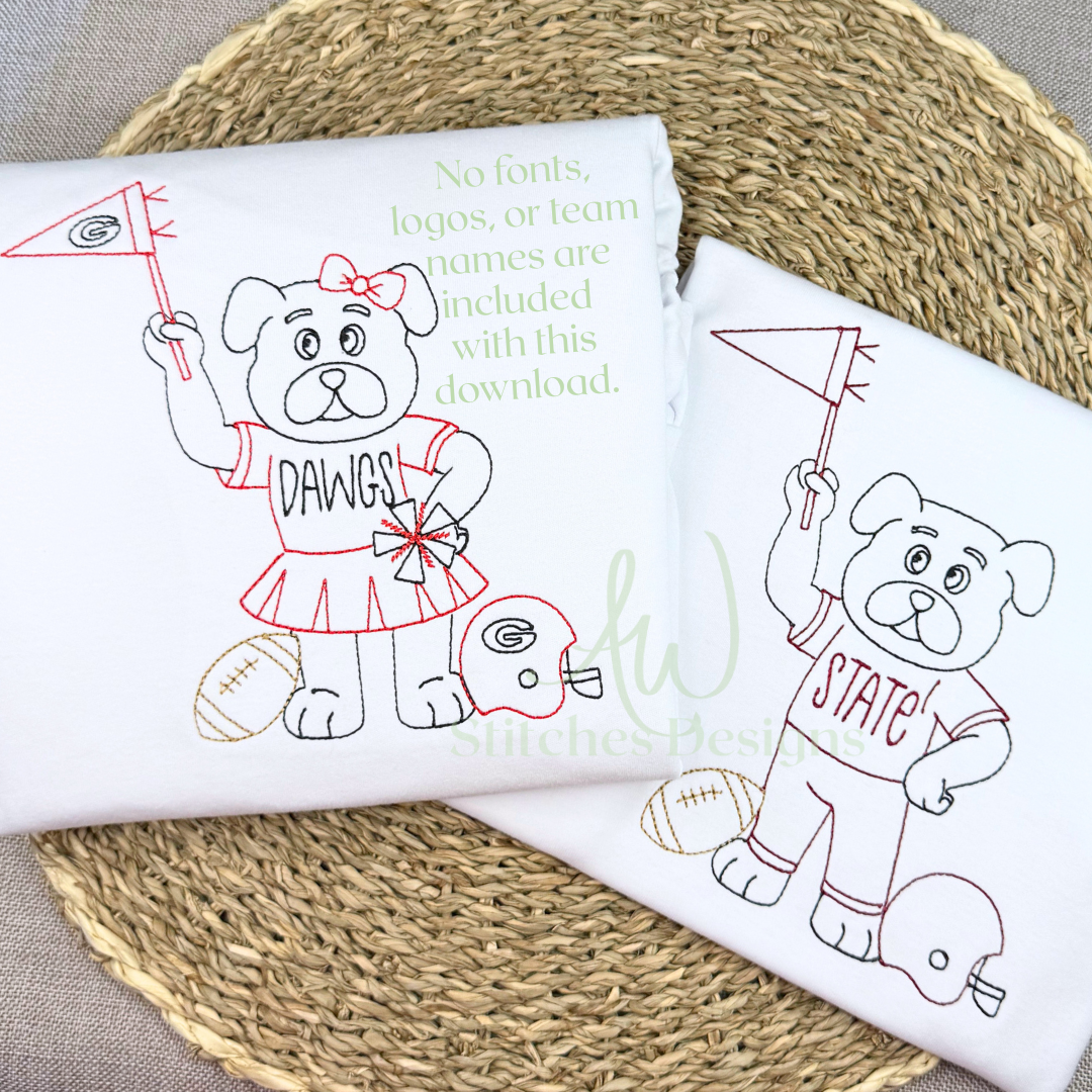 Bulldog with Bow Football Embroidery Design