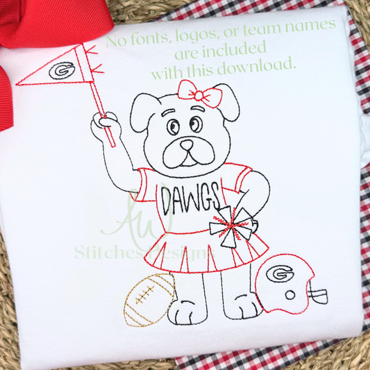 Bulldog with Bow Football Embroidery Design