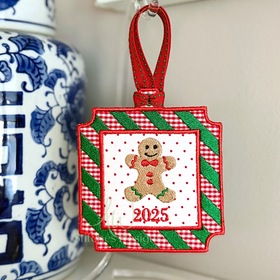 In the Hoop Square Stripe Christmas Ornament