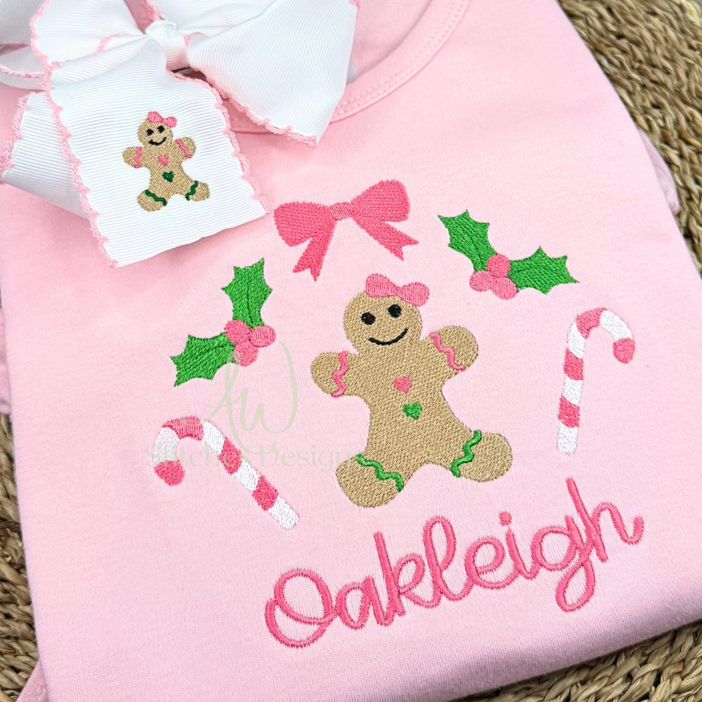 Gingerbread girl with bow Christmas embroidery design