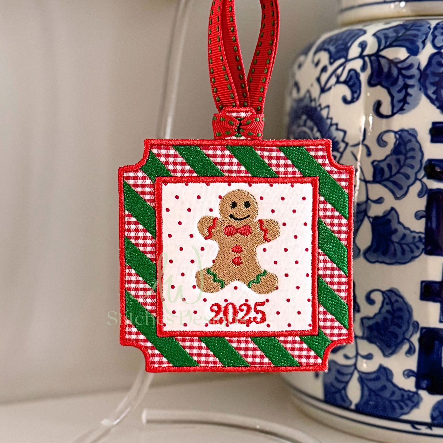 In the Hoop Square Stripe Christmas Ornament