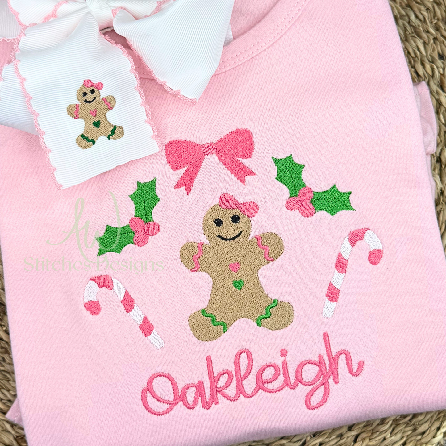 Gingerbread girl with bow Christmas embroidery design