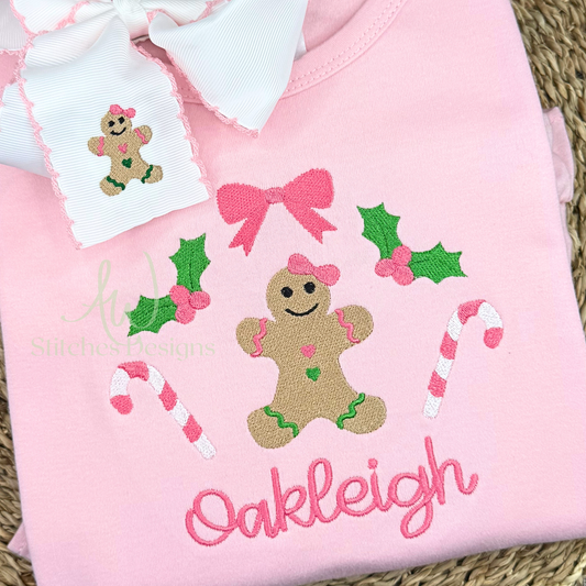 Gingerbread girl with bow Christmas embroidery design