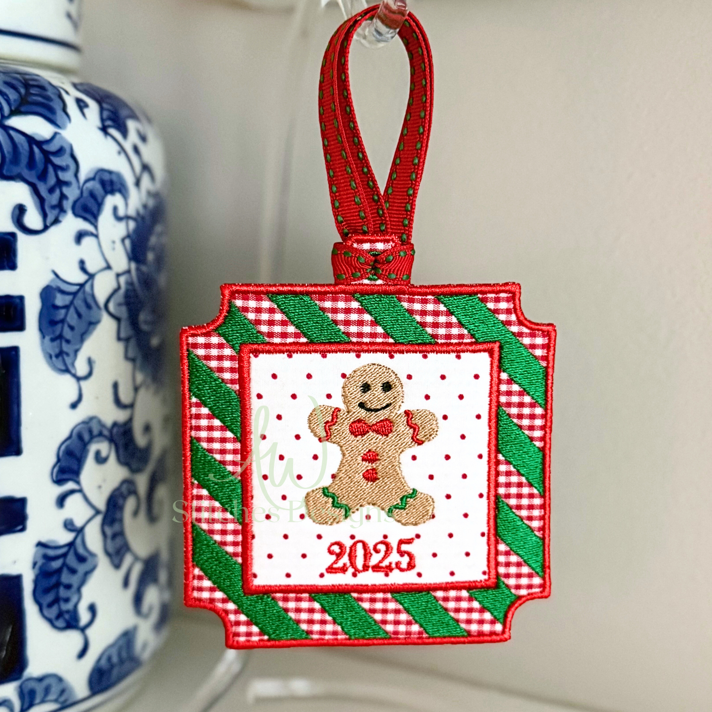 In the Hoop Square Stripe Christmas Ornament