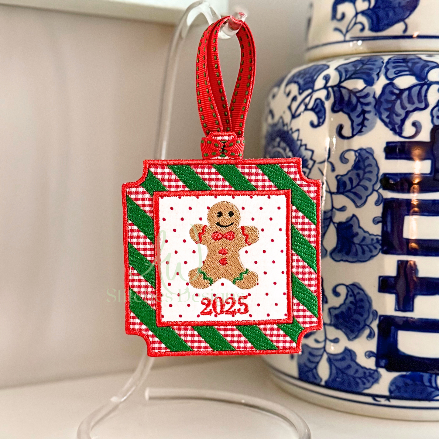 In the Hoop Square Stripe Christmas Ornament