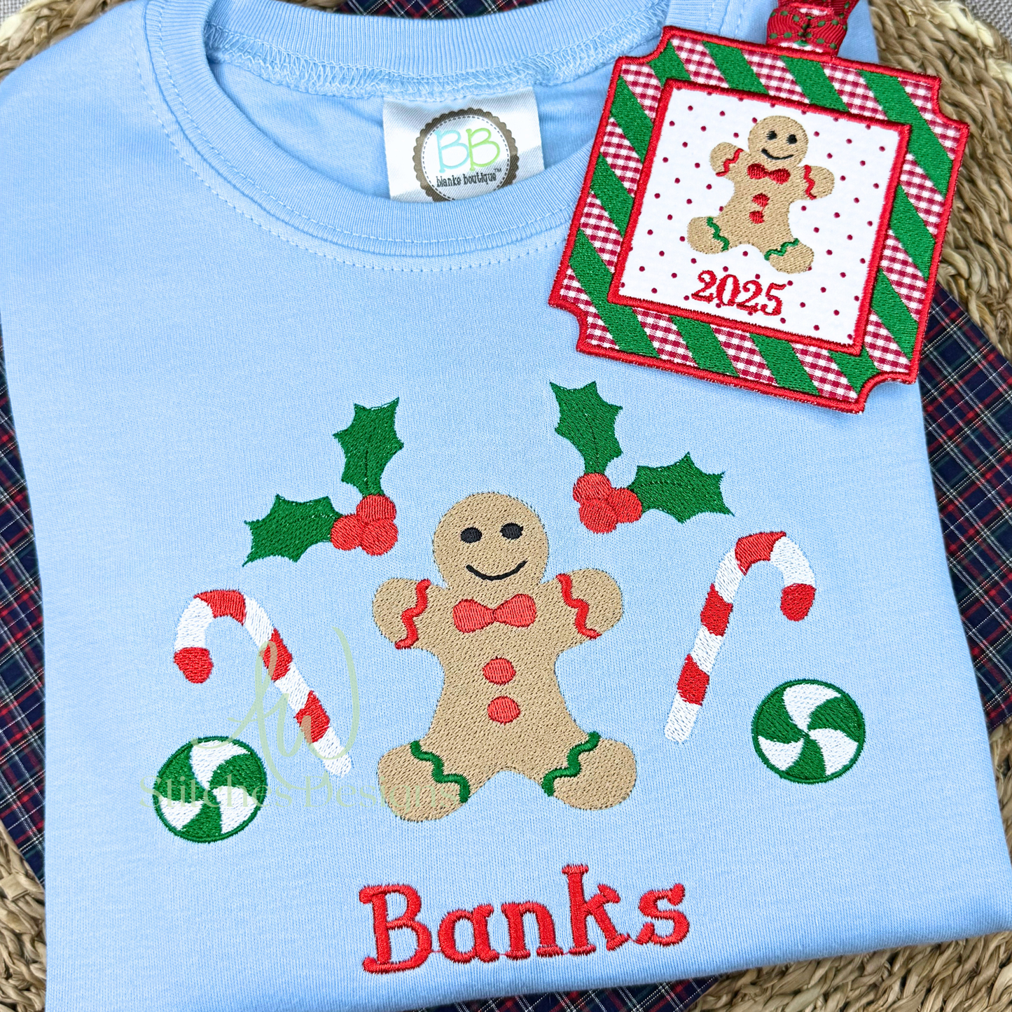 In the Hoop Square Stripe Christmas Ornament