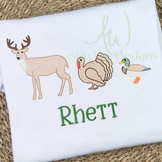 Hunting trio sketch stitch machine embroidery design file