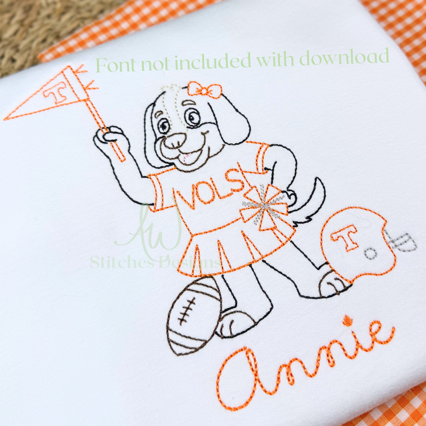 Tennessee Football Bow Vintage Stitch Embroidery Design