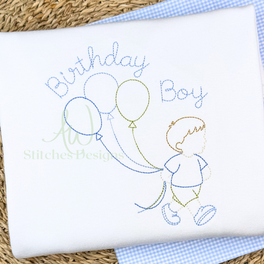 Birthday Boy Vintage Stitch Embroidery Design