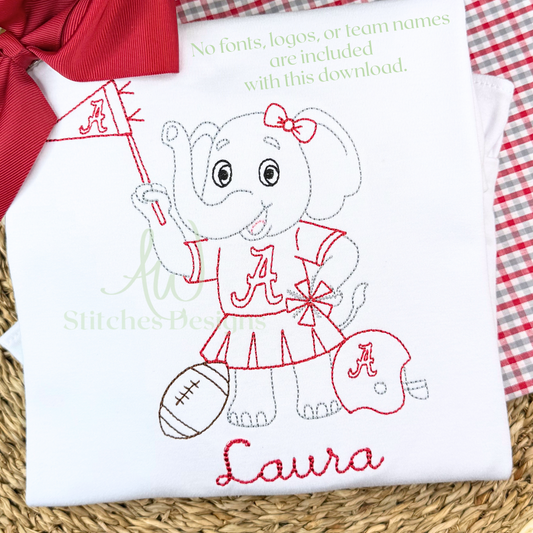 Vintage Alabama Football with Bow Embroidery Design