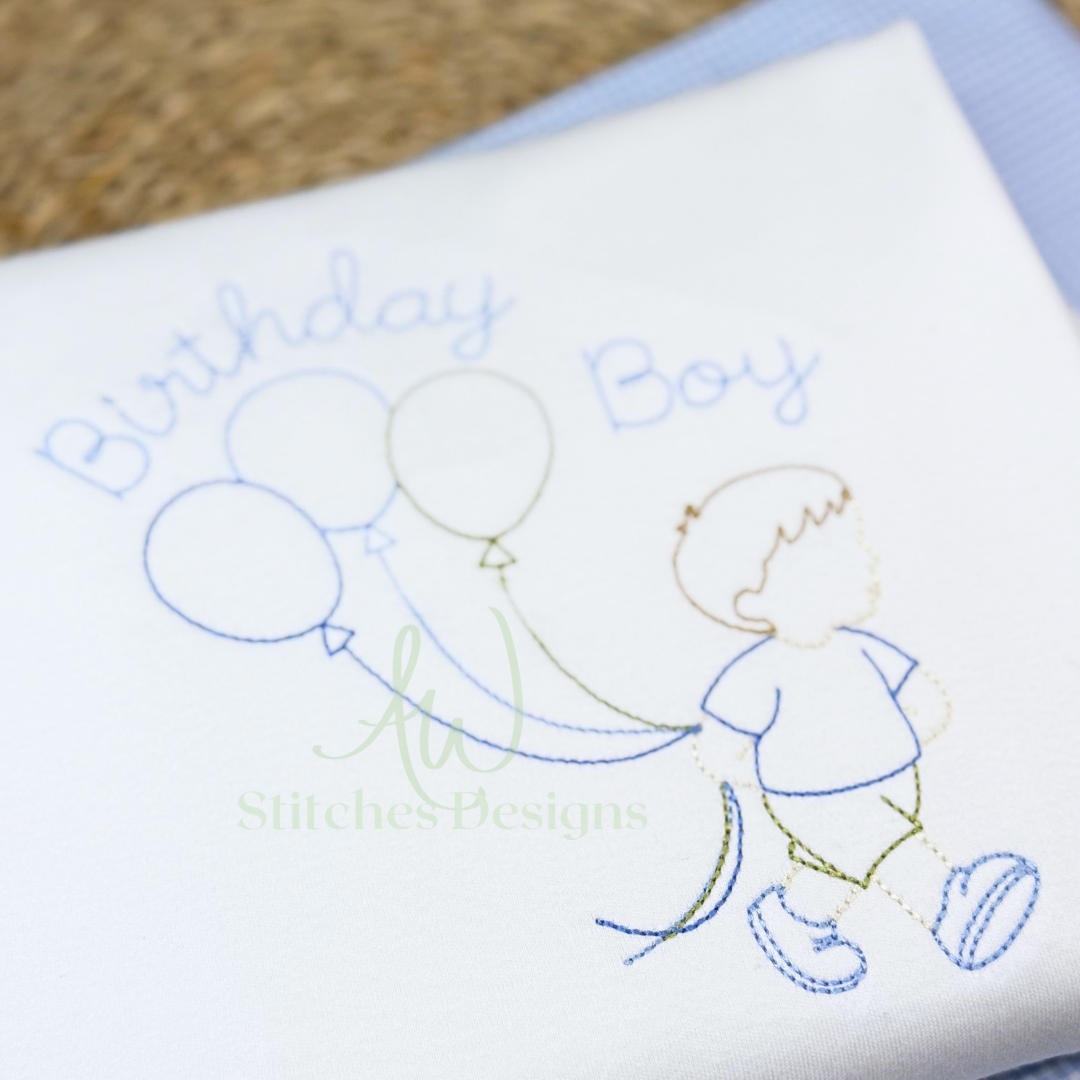 Birthday Boy Vintage Stitch Embroidery Design