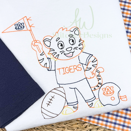 Tiger Football Vintage Stitch Embroidery Design