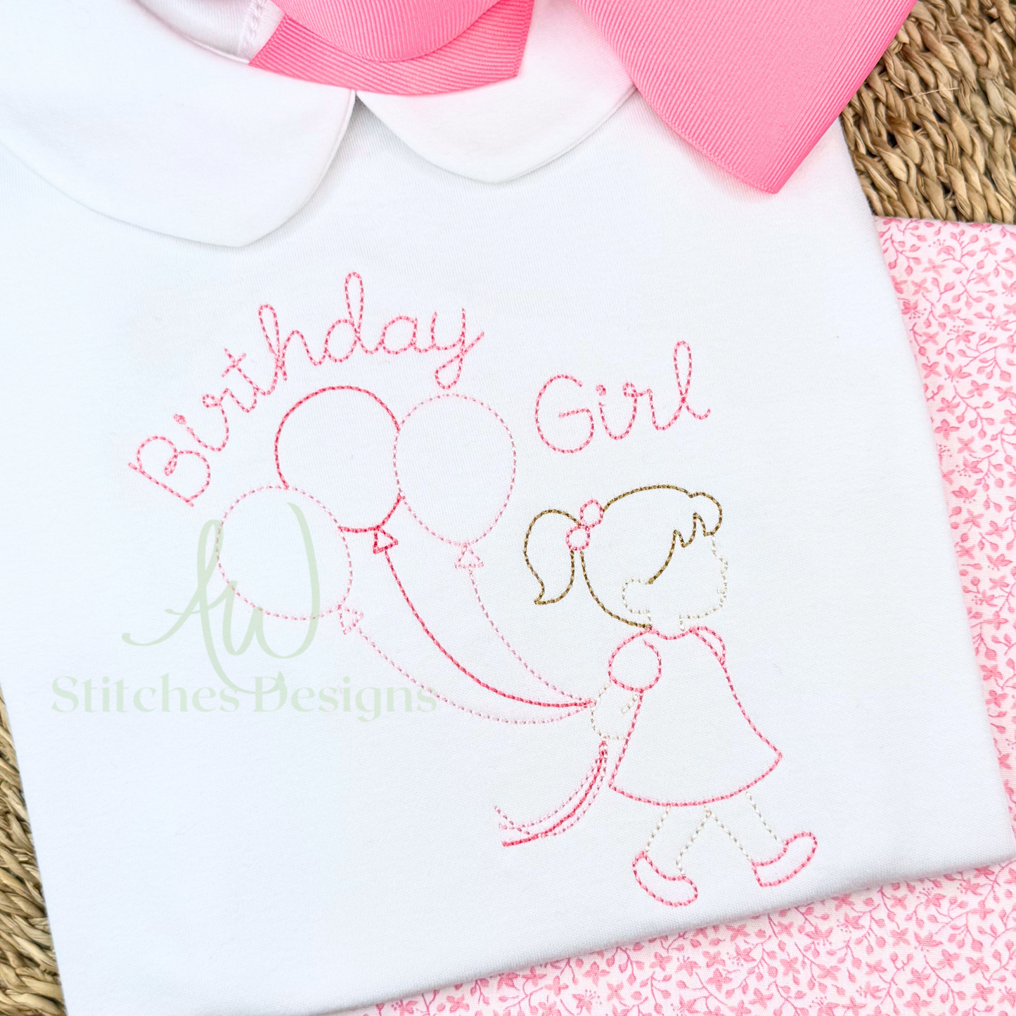 Birthday Girl Vintage Stitch Embroidery Design