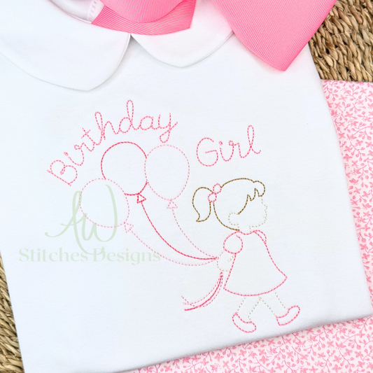 Birthday Girl Vintage Stitch Embroidery Design