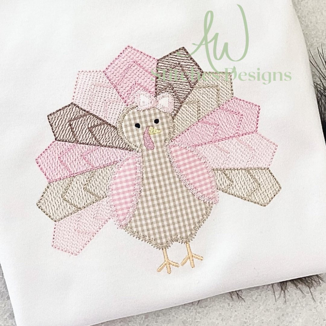 Girl Turkey with Bow Applique