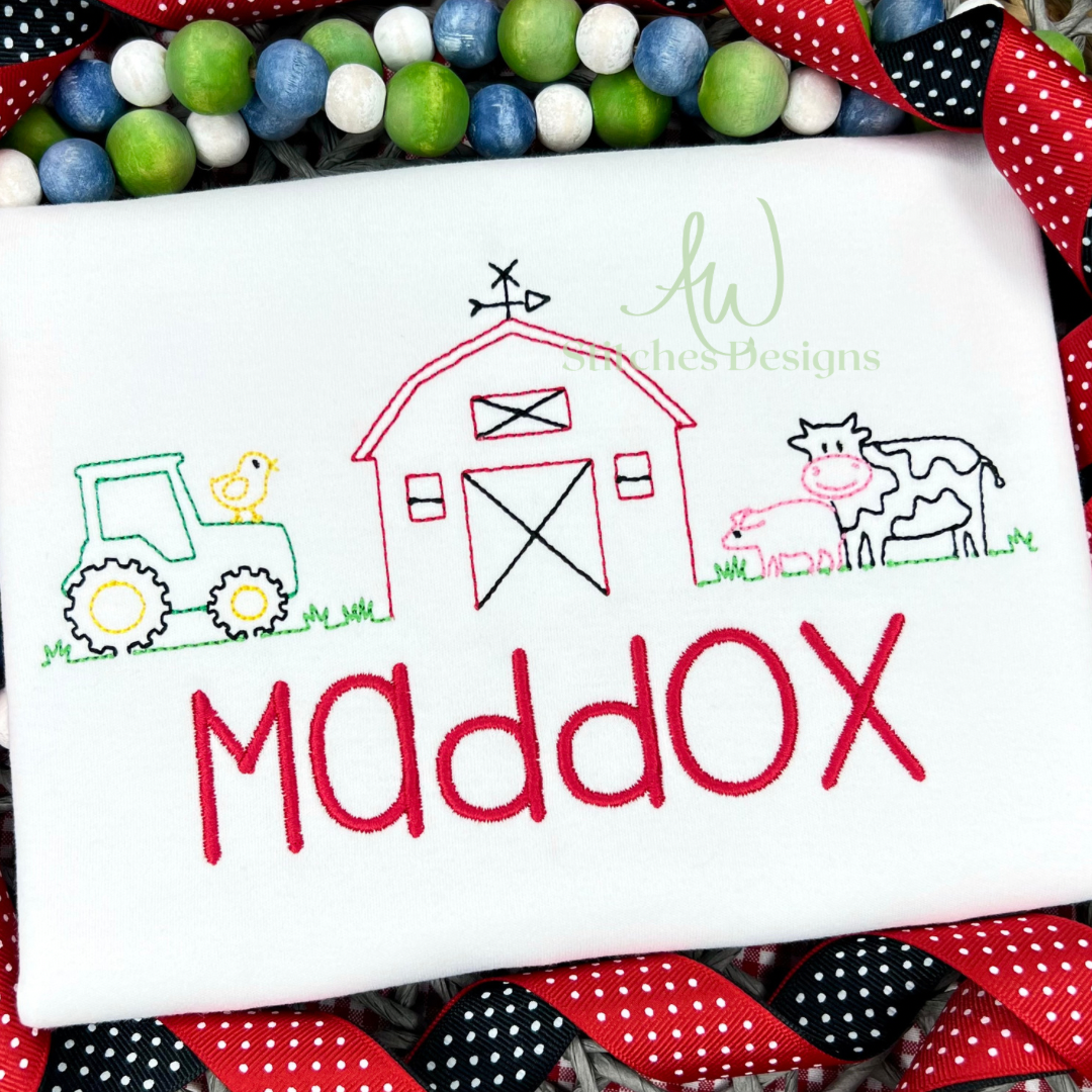 Farm Embroidery Line Design - Machine Embroidery Design – AW Stitches ...