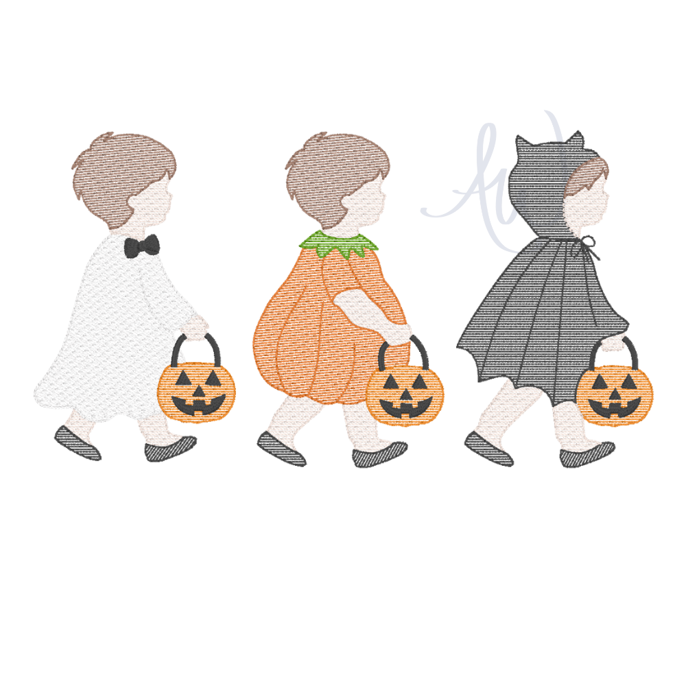 Trick or Treat Boy Trio Embroidery Design