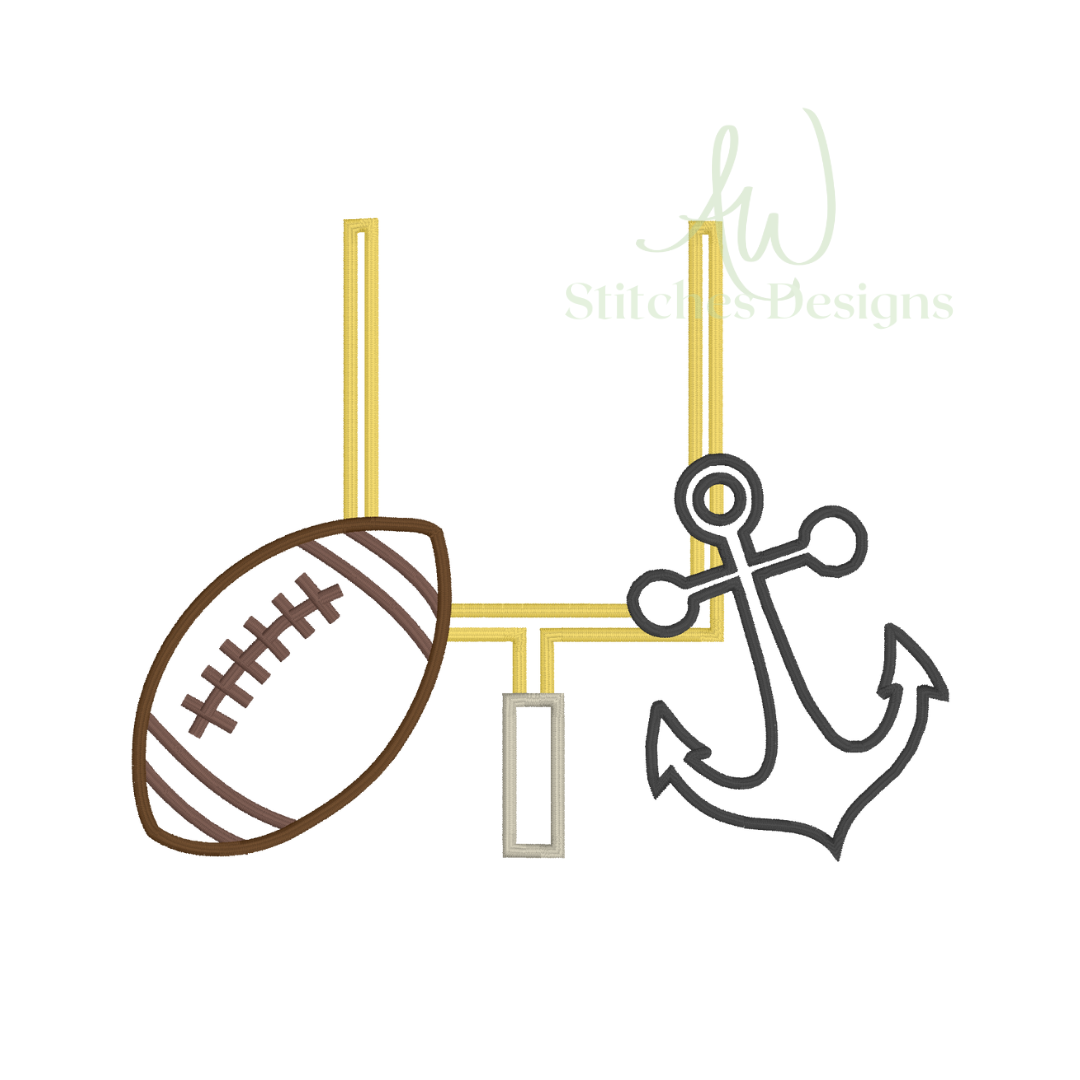 Anchor Football Game Day Football satin stitch machine embroidery design file