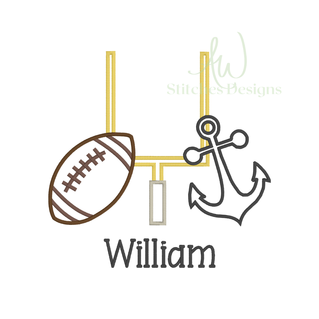 Anchor Football Game Day Football satin stitch machine embroidery design file