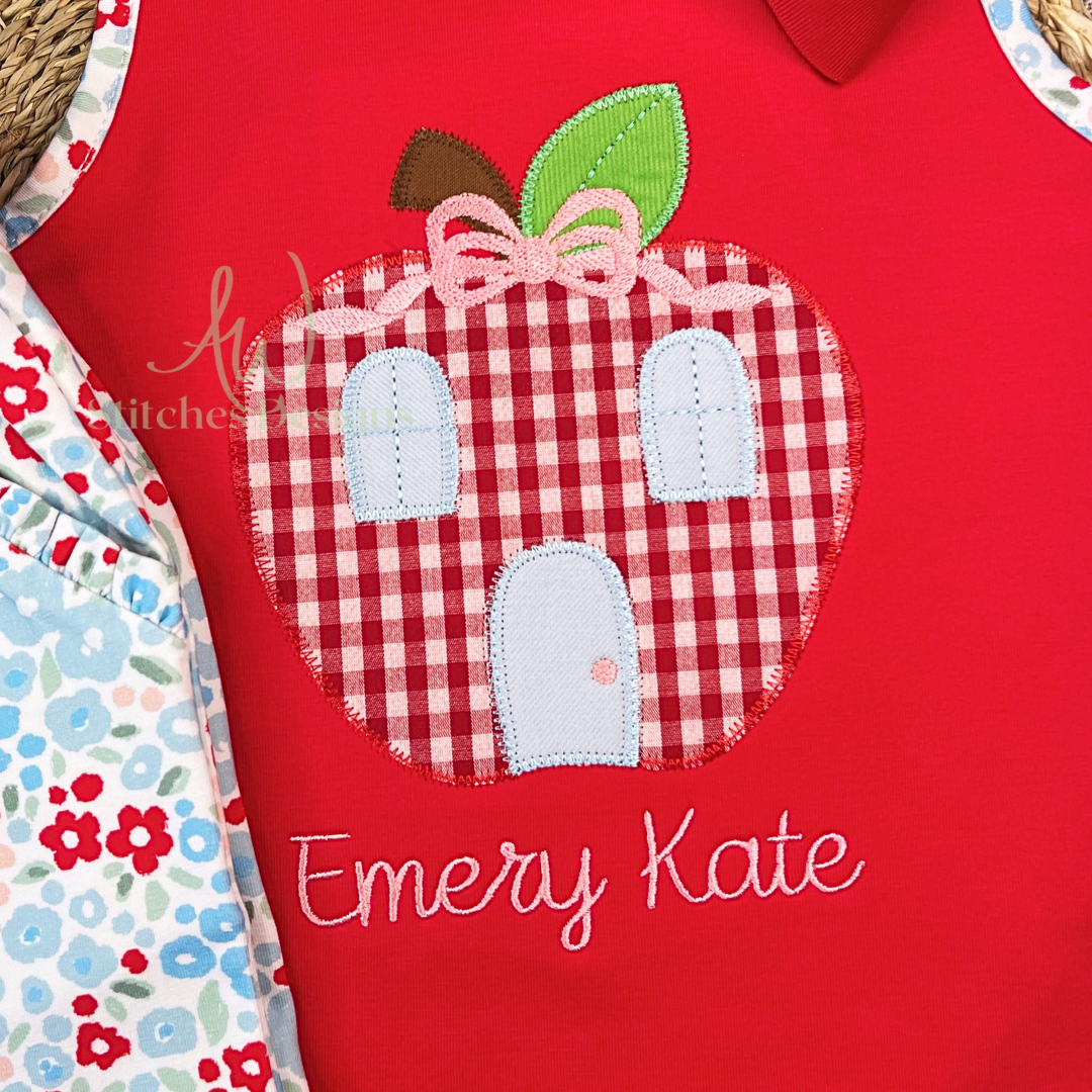 Apple Schoolhouse with Bow Zig Zag Applique