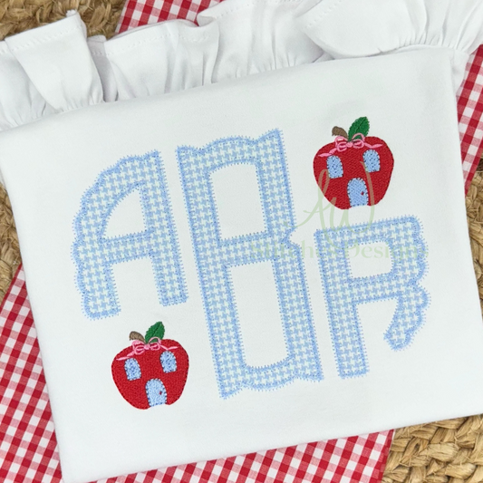 Apple school house with bow mini fill stitch