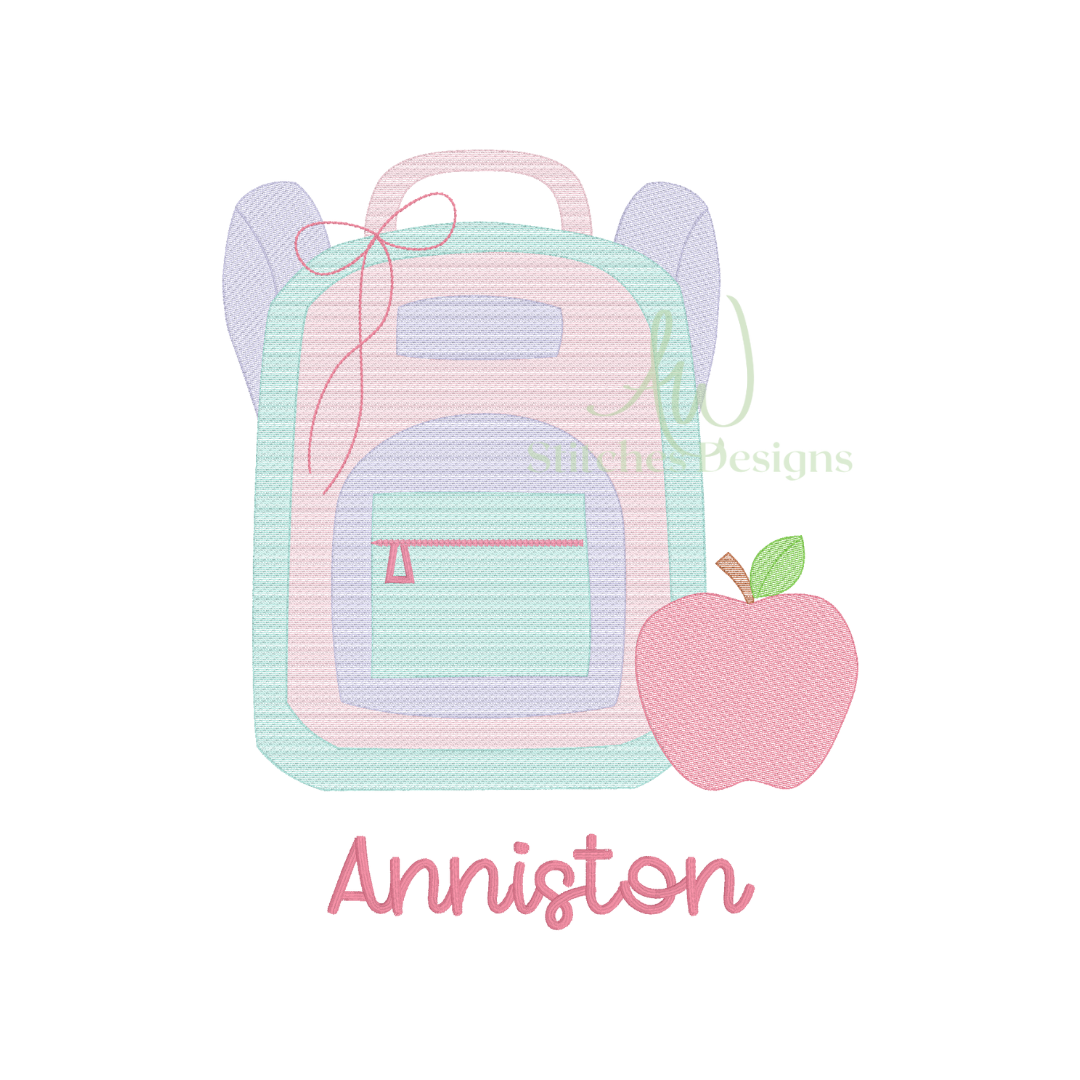 Backpack with Bow sketch embroidery design