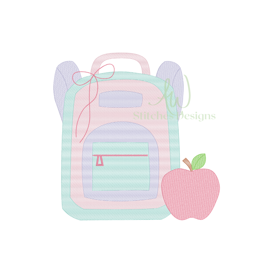 Backpack with Bow sketch embroidery design