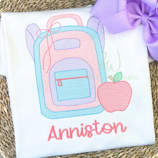 Backpack with Bow sketch embroidery design