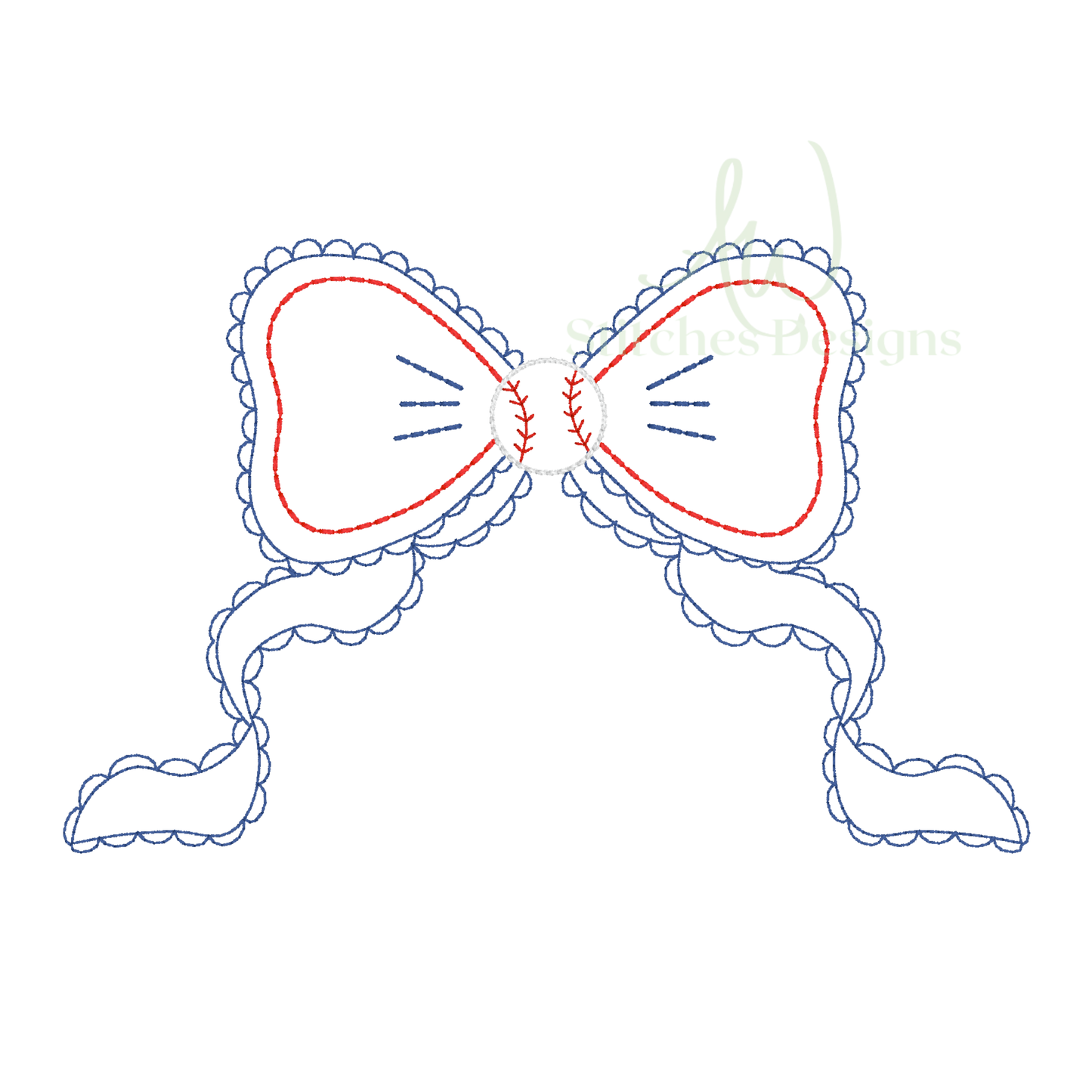 Baseball Bow Embroidery Design