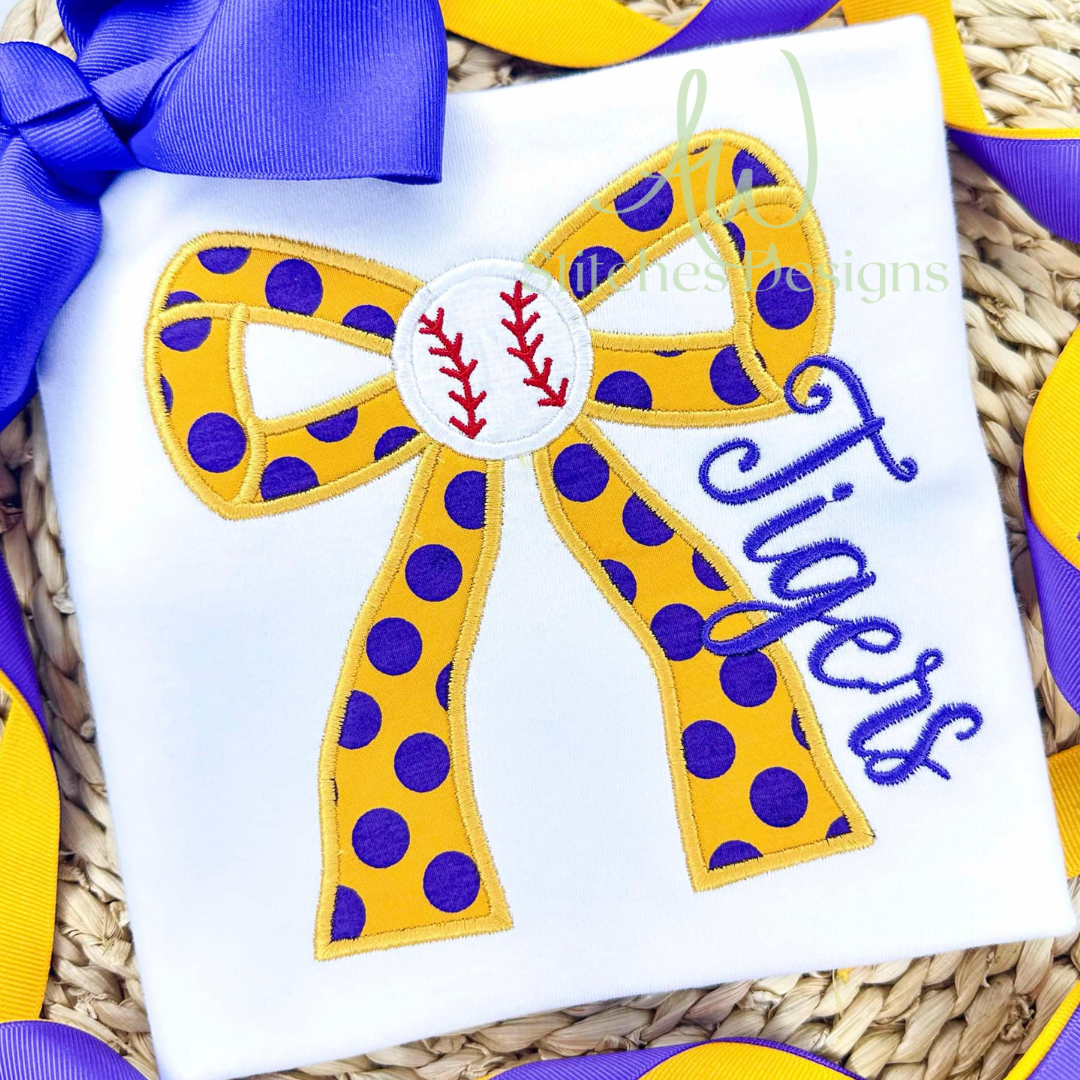 Baseball Side Satin Stitch Bow Appliqué Sweatshirt Design for Machine Embroidery