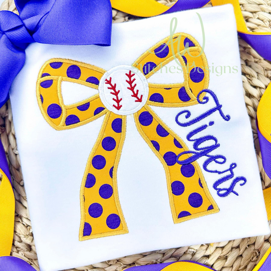 Baseball Side Satin Stitch Bow Appliqué Sweatshirt Design for Machine Embroidery