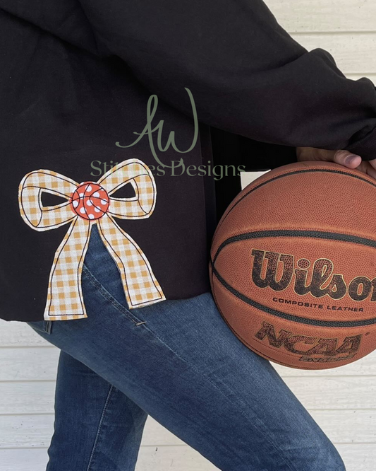 Basketball Side Bow Bean Stitch Appliqué Sweatshirt Design embroidery design file