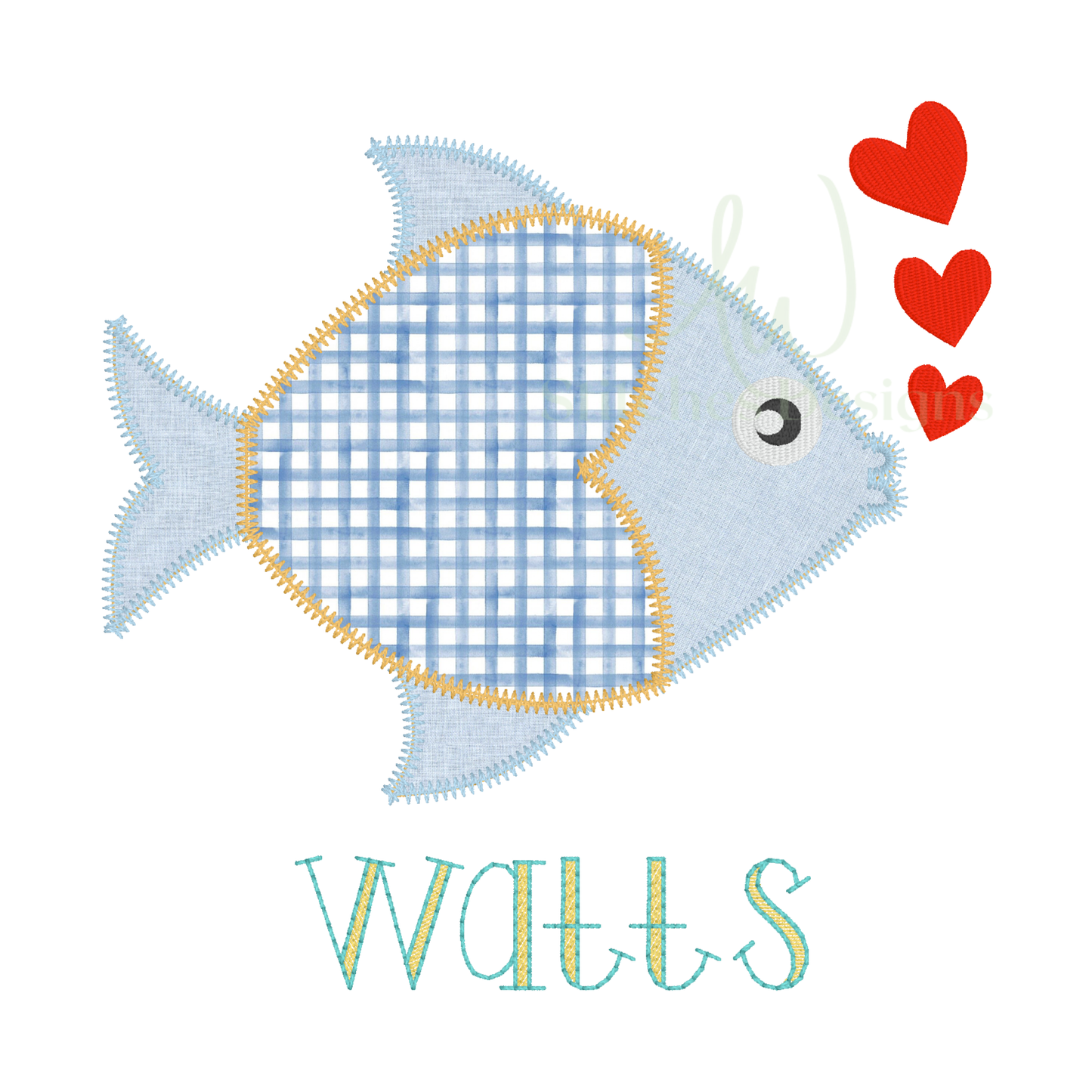 Heart Fish ZigZag Applique Machine Embroidery Design File