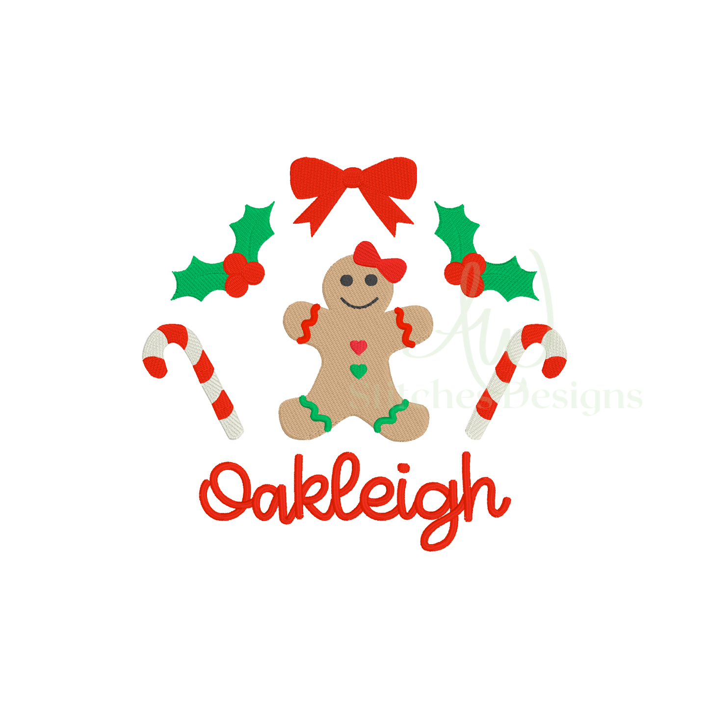 Gingerbread girl with bow Christmas embroidery design
