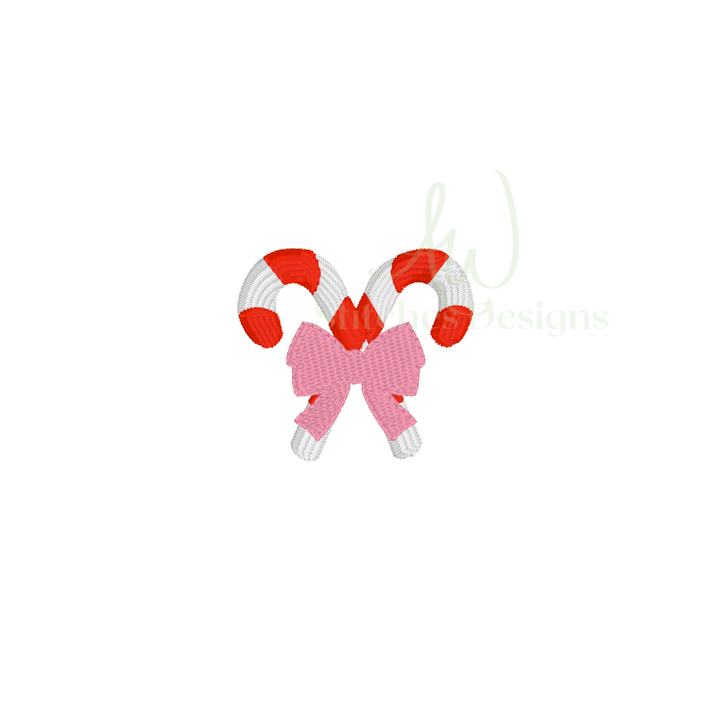 Mini candy cane with bow embroidery design file