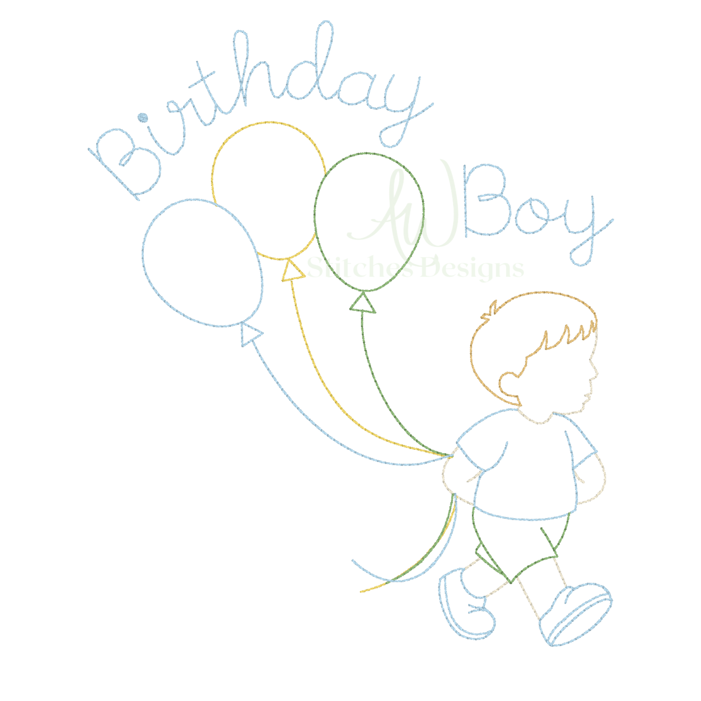 Birthday Boy Vintage Stitch Embroidery Design