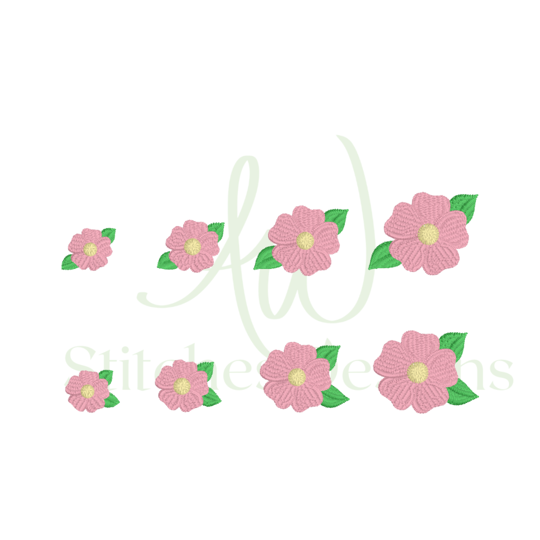 Bitty bloom mini satin stitch flower embroidery design file