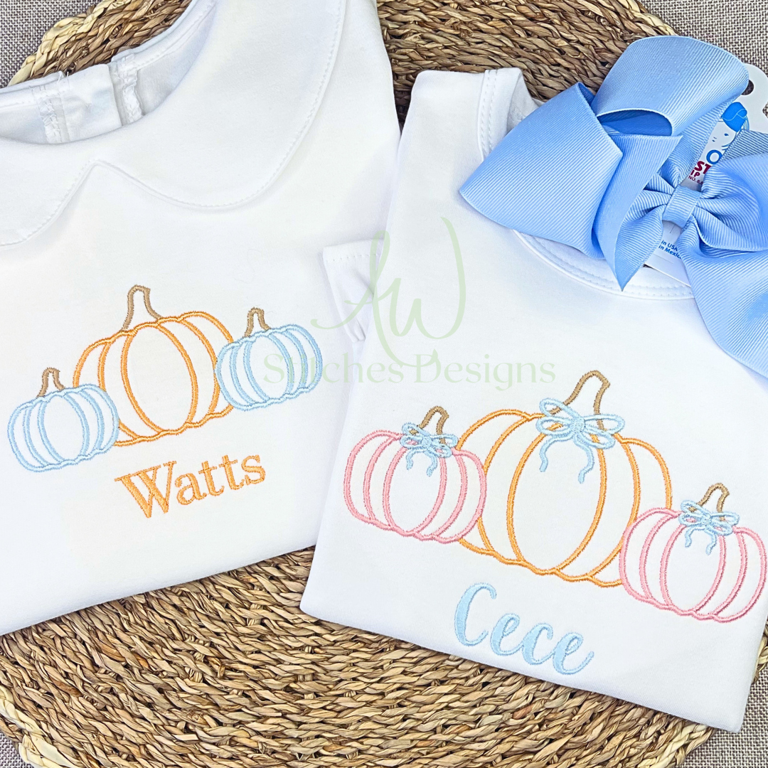 Pumpkin trio with bow satin stitch