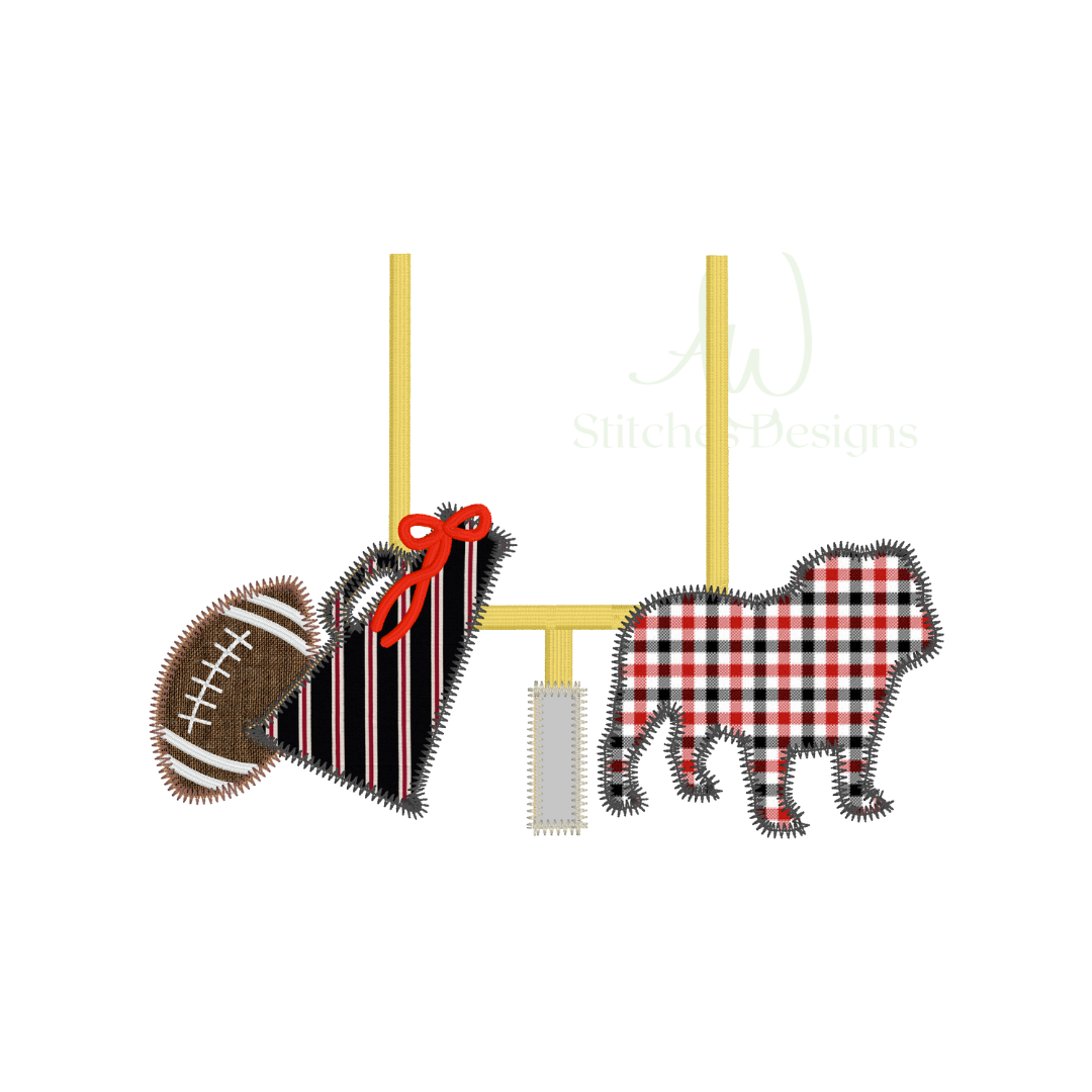 Bulldog Football with Bow Zig Zag Applique Design