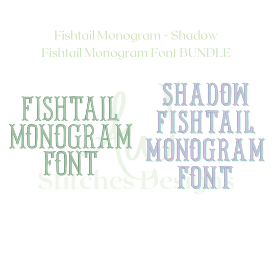 Shadow fishtail satin stitch monogram font & fishtail satin stitch monogram font BUNDLE for machine embroidery design file