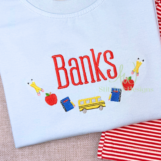 School bus name embroidery frame