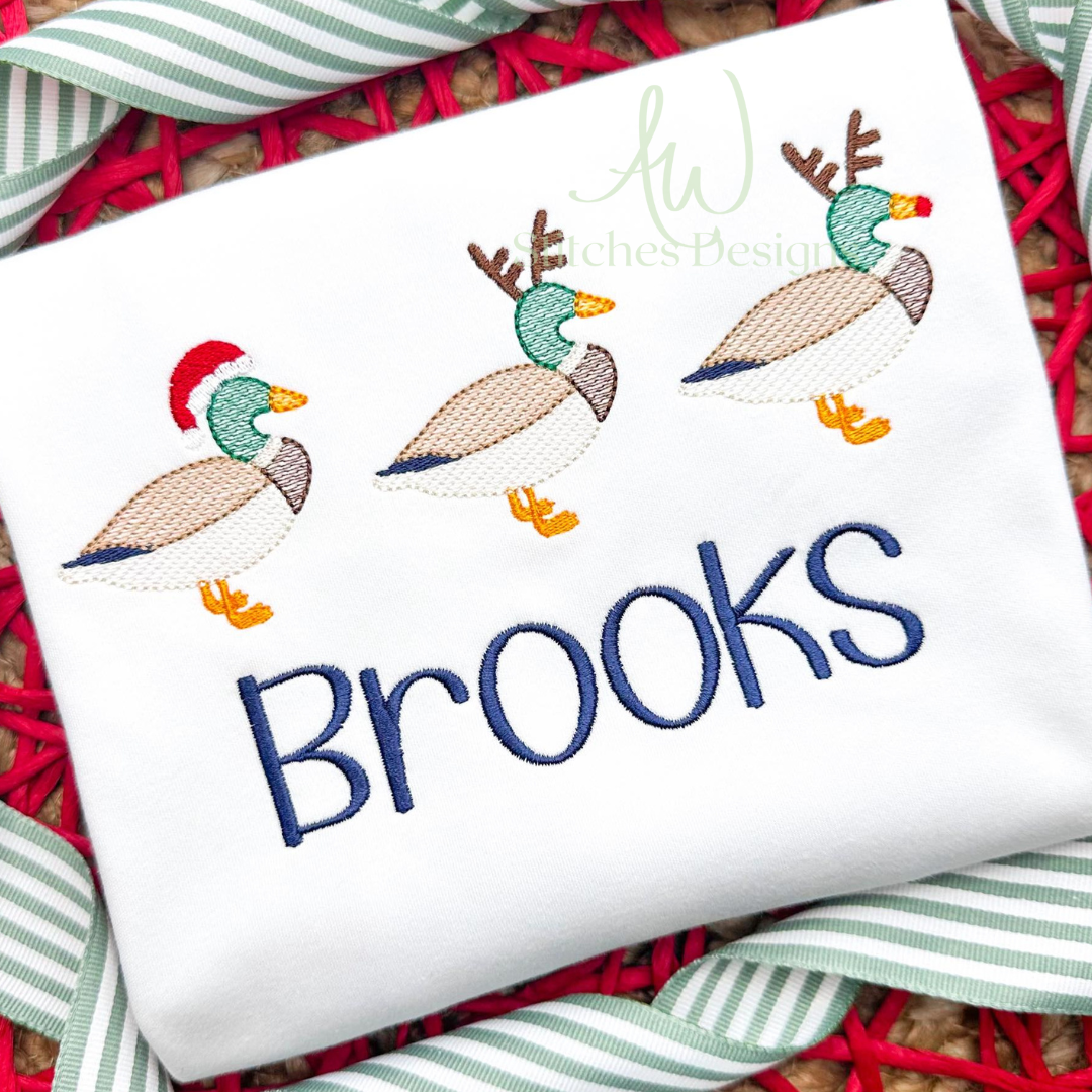 Christmas Mallard Duck Sketch Trio Embroidery Design File – AW Stitches ...