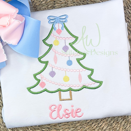 Christmas Tree with bow satin stitch machine embroidery design file