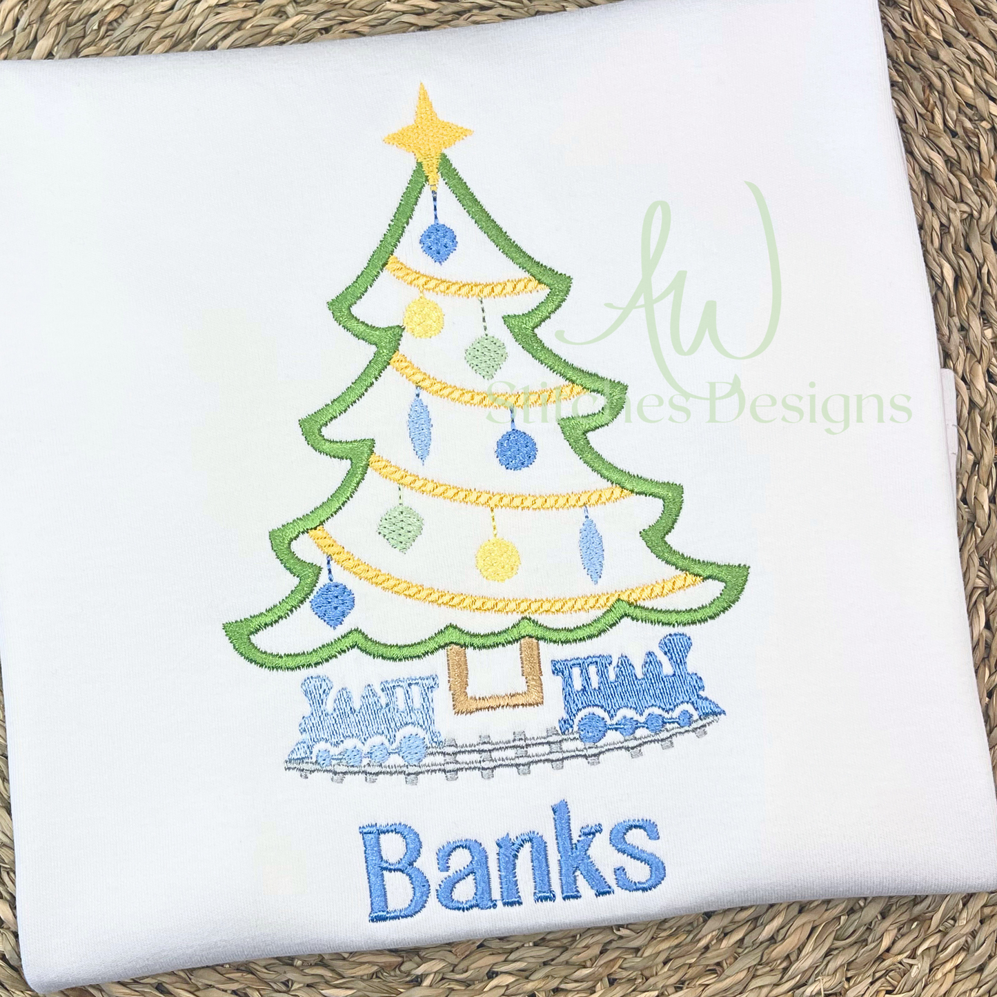 Christmas Tree with train satin stitch machine embroidery design file