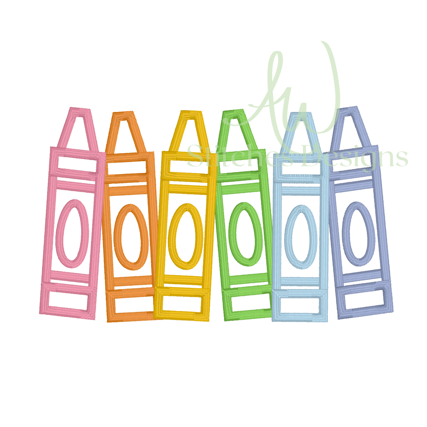Colorful crayon silhouettes shown as a digital mockup.