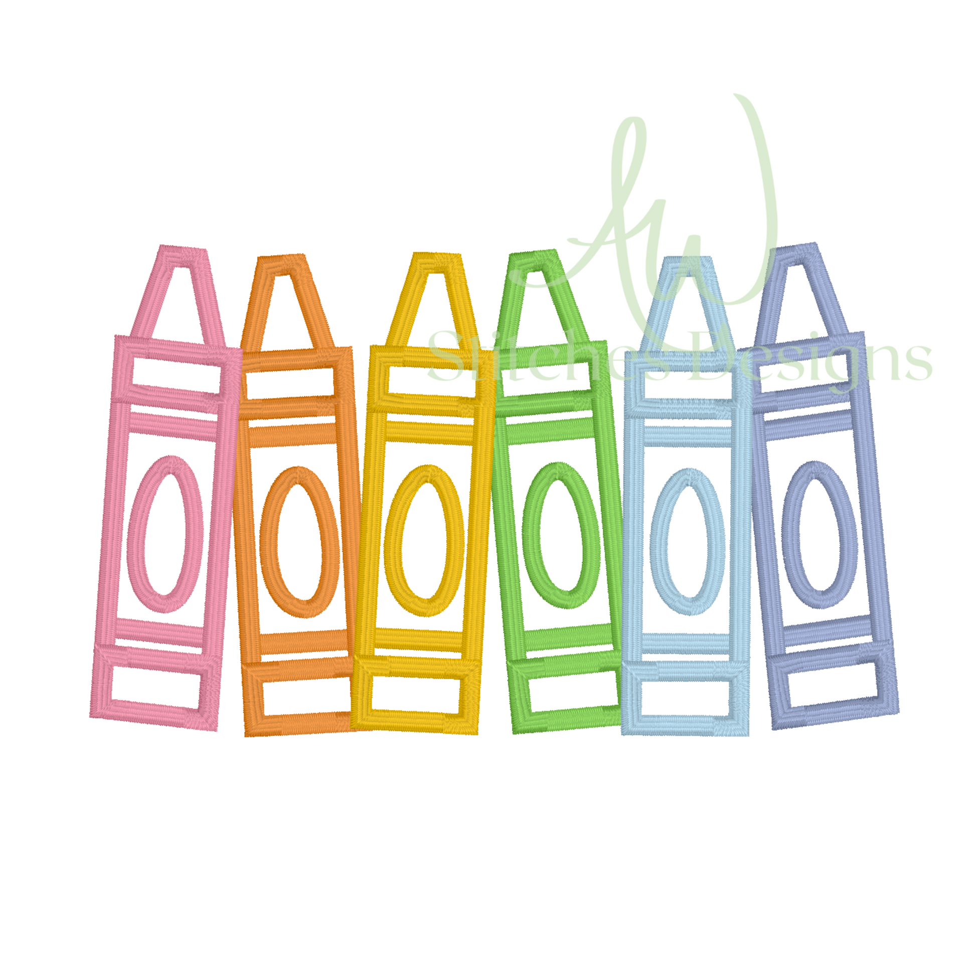 Colorful crayon silhouettes shown as a digital mockup.