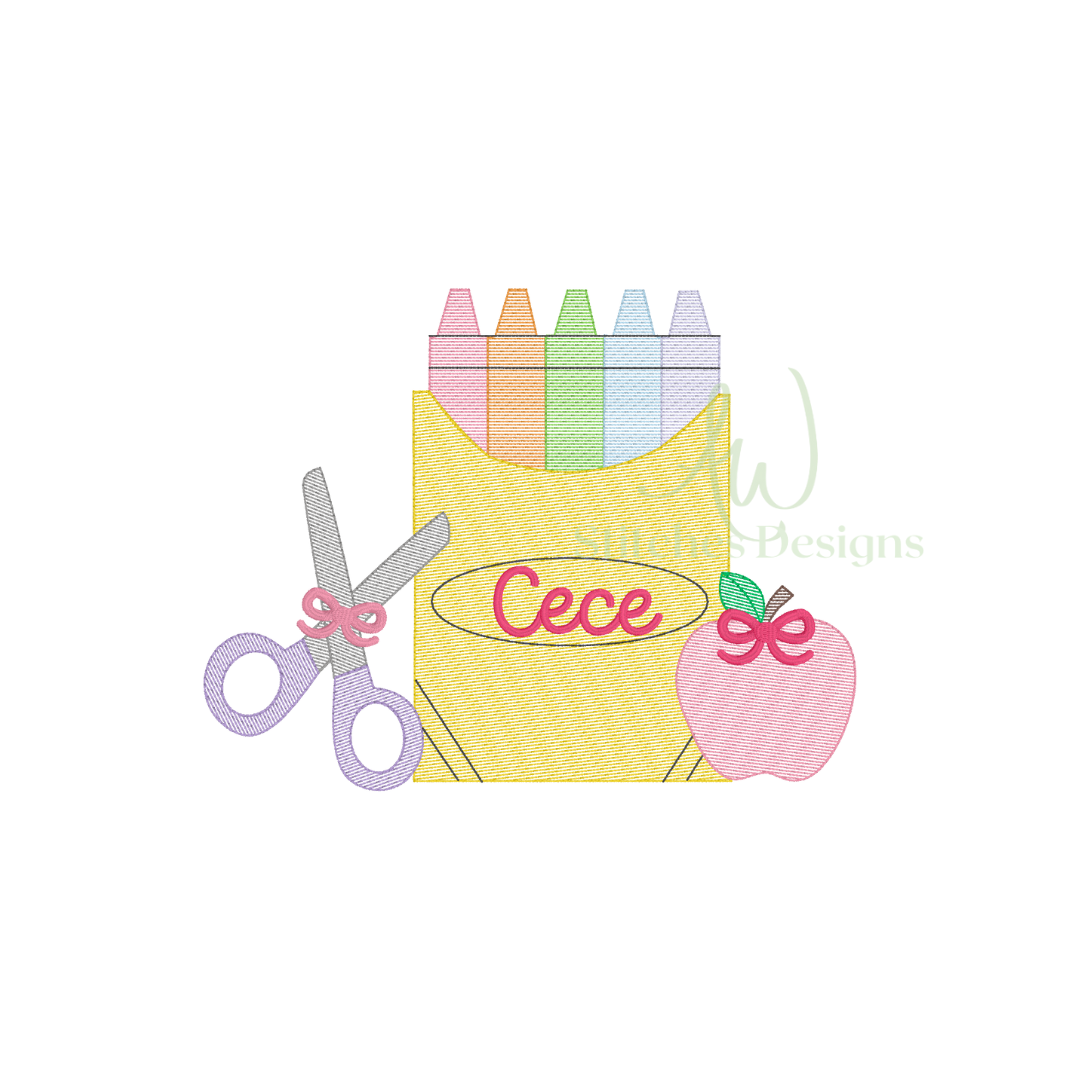 Back to School Crayon Box with Bow Sketch Stitch