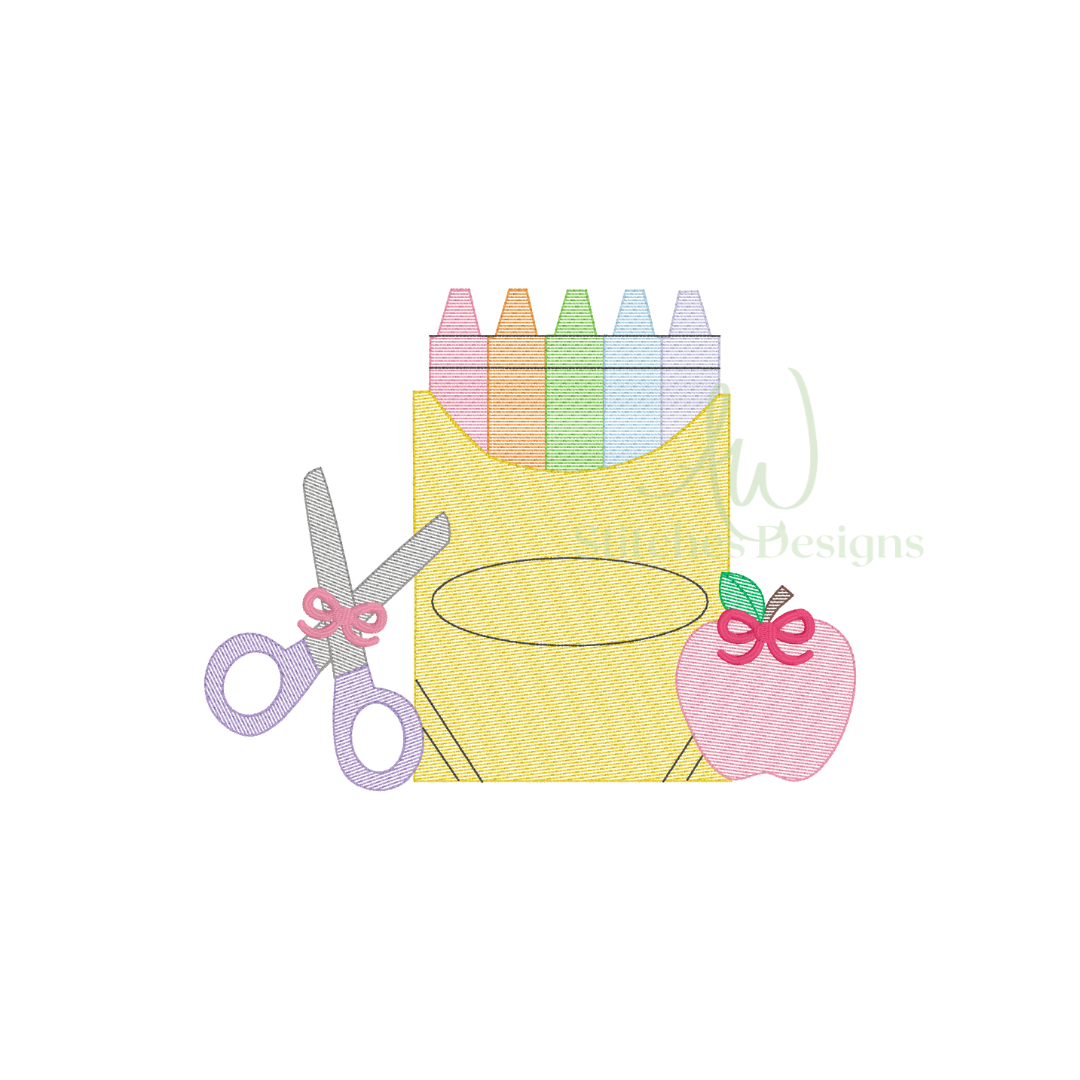 Back to School Crayon Box with Bow Sketch Stitch