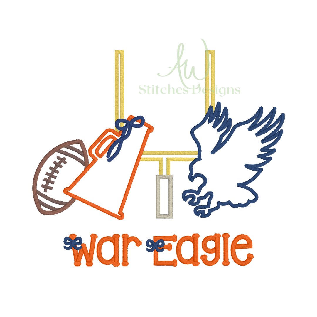 Eagle Football with bow Game Day Football satin stitch machine embroidery design file